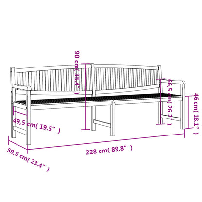 Banco de jardim 228x59,5x90 cm madeira de teca maciça