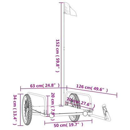 Reboque de carga para bicicleta 126x63x34 cm ferro preto