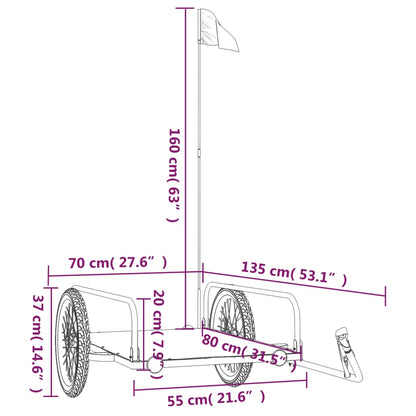 Reboque para bicicleta 135x70x37 cm ferro preto