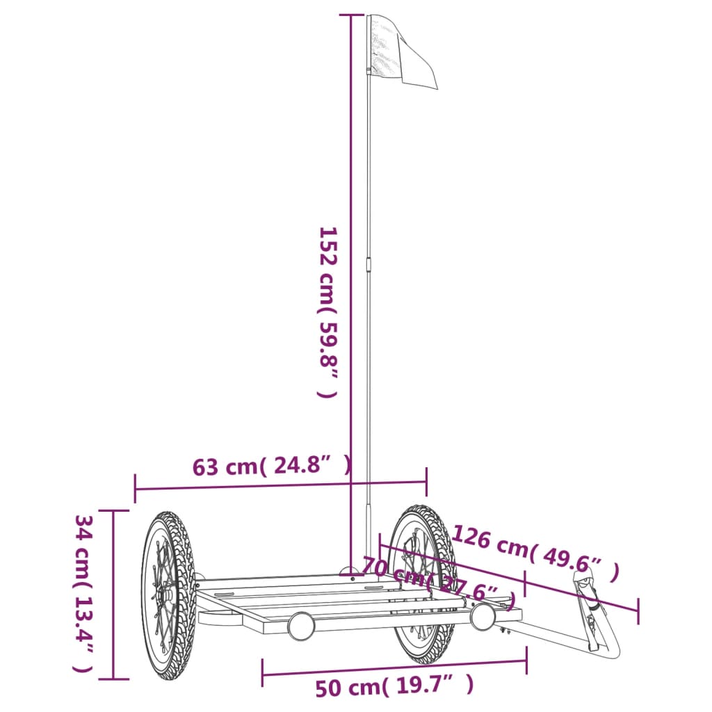 Reboque para bicicleta 126x63x34 cm ferro preto