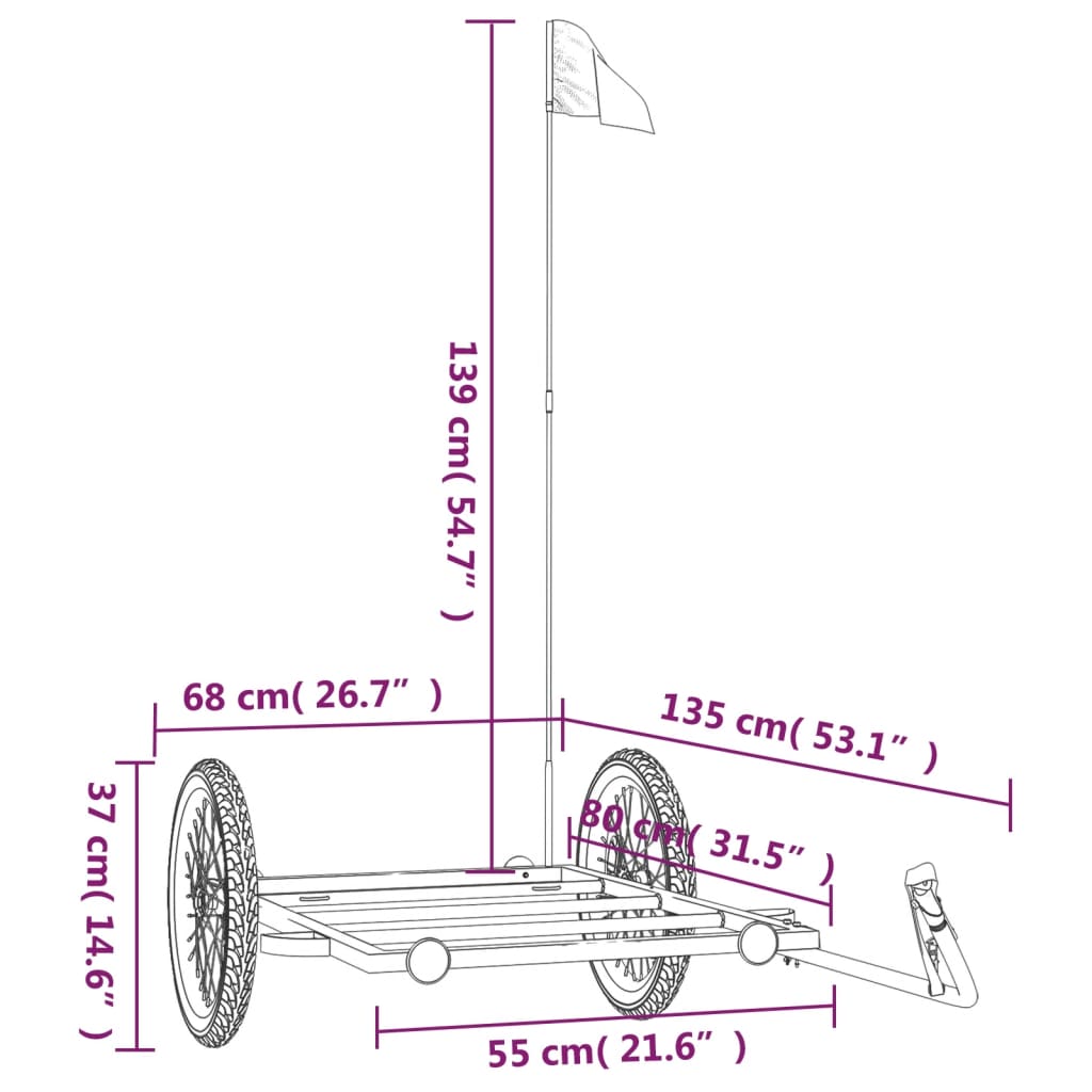 Reboque para bicicleta 135x68x37 cm ferro preto