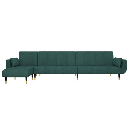 Sofá-cama em forma de L 275x140x70 cm veludo verde-escuro