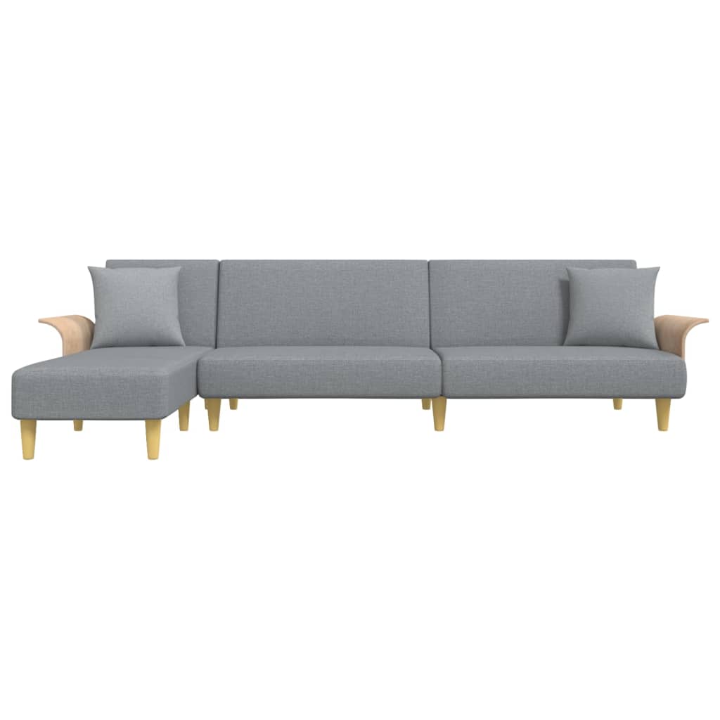 Sofá Cama Tâmara - Chaise Longue - Com 2 Almofadas Decorativas - Cor Cinza Claro - 279x140x70 cm - Estofo em Tecido que Envolve uma Espuma de Alta Densidade - Design Moderno