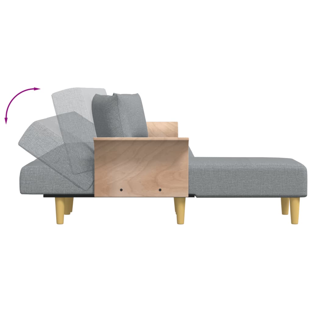 Sofá Cama Tâmara - Chaise Longue - Com 2 Almofadas Decorativas - Cor Cinza Claro - 279x140x70 cm - Estofo em Tecido que Envolve uma Espuma de Alta Densidade - Design Moderno