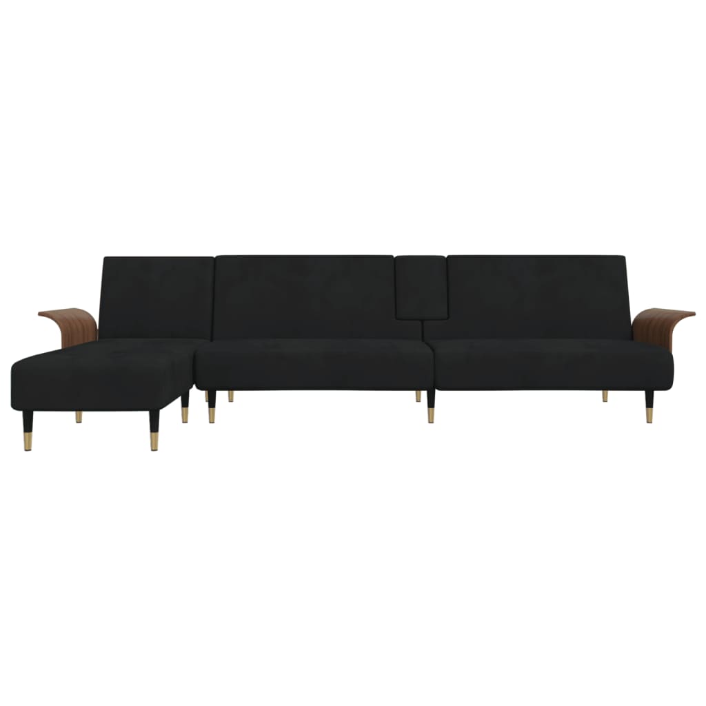 Sofá-cama Chaise Longue 279x140x70 cm veludo preto