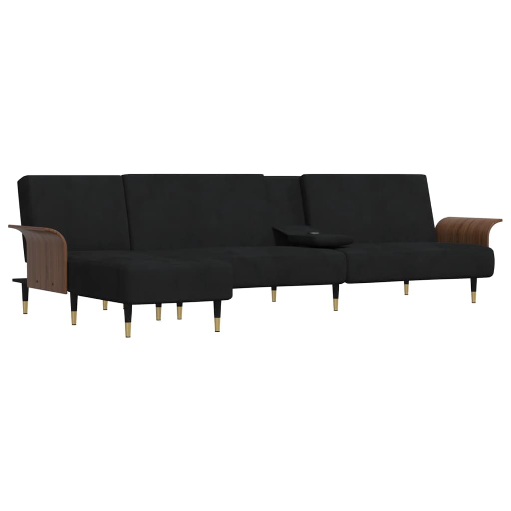 Sofá-cama Chaise Longue 279x140x70 cm veludo preto