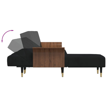 Sofá-cama Chaise Longue 279x140x70 cm veludo preto