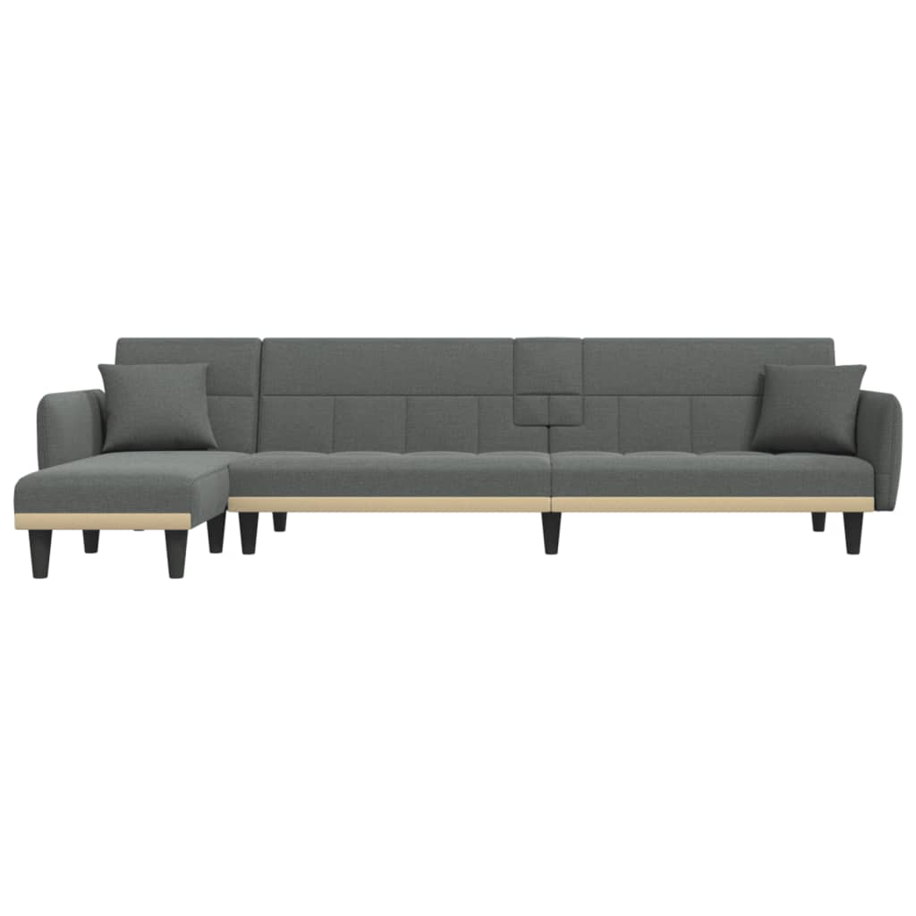 Sofá-cama Chaise Longue 275x140x70 cm tecido cinzento-escuro