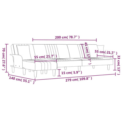 Sofá-cama em forma de L 279x140x70 cm tecido cinzento-claro