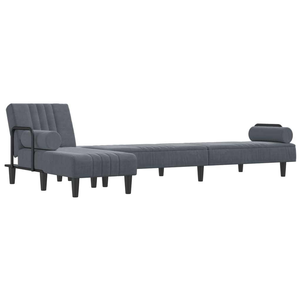 Sofá-cama Chaise Longue 260x140x70 cm veludo cinzento-escuro