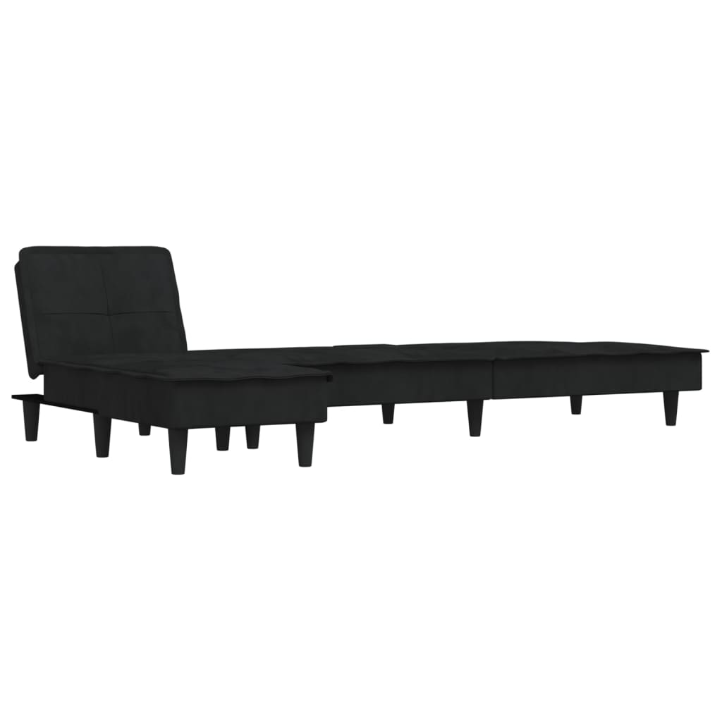 Sofá-cama Chaise Longue 255x140x70 cm veludo preto