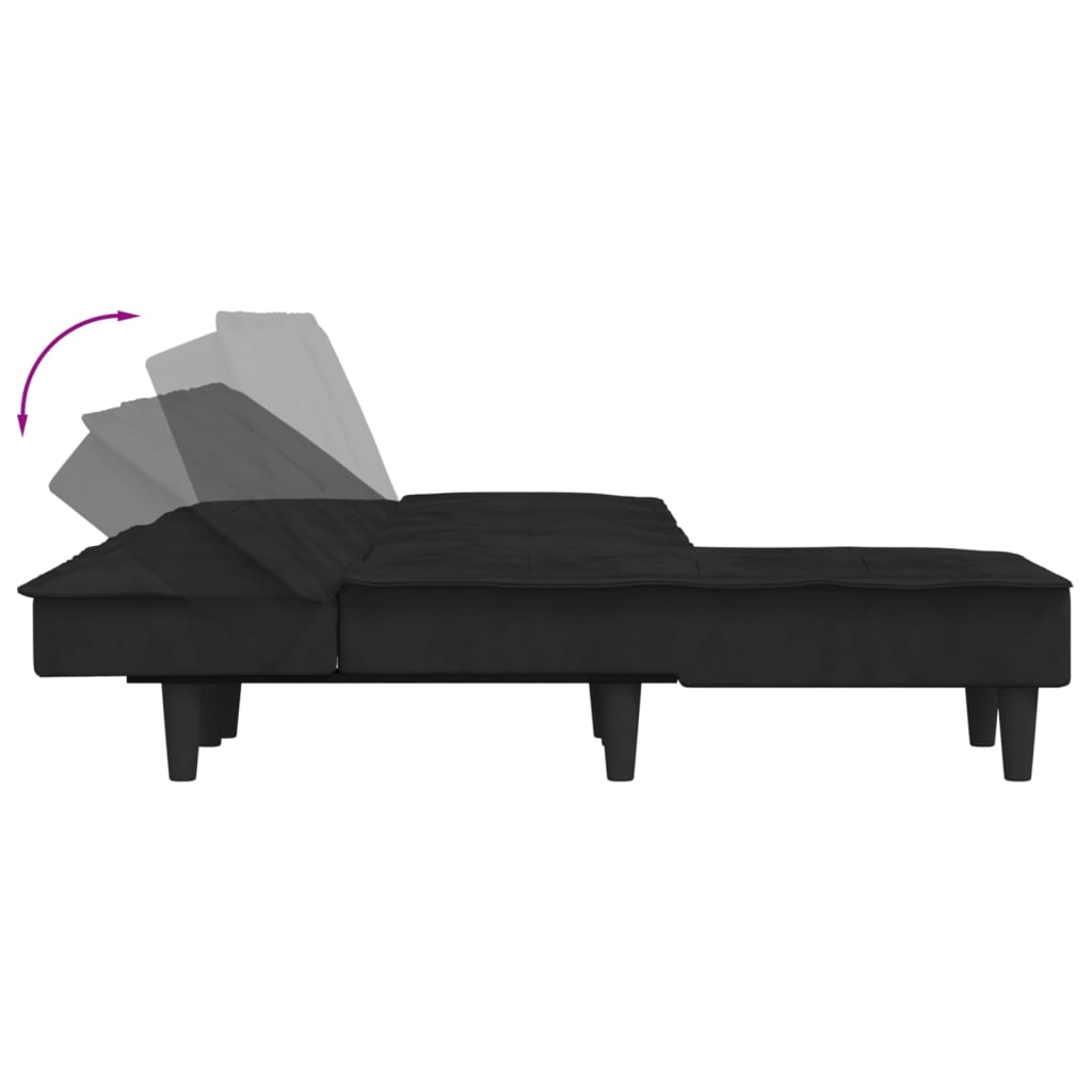 Sofá-cama Chaise Longue 255x140x70 cm veludo preto