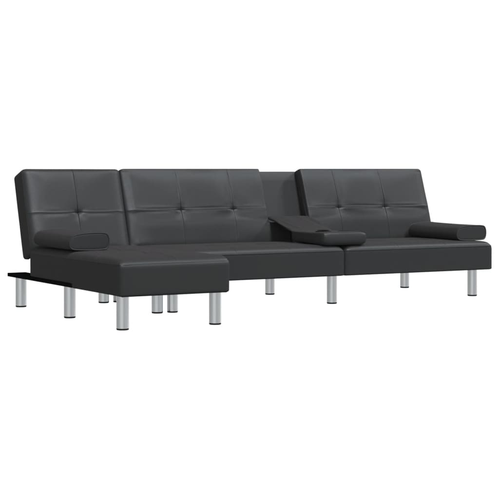 Sofá-cama Chaise Longue 255x140x70 cm couro artificial preto