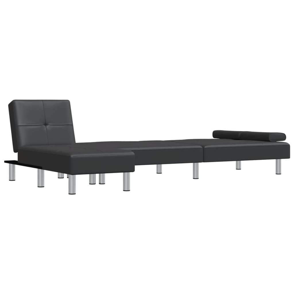 Sofá-cama Chaise Longue 255x140x70 cm couro artificial preto