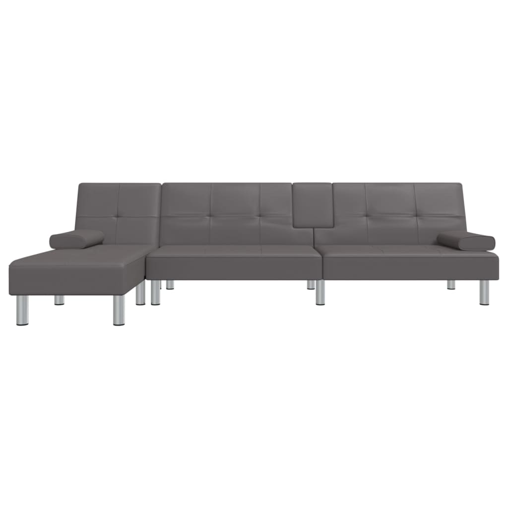 Sofá-cama Chaise Longue 255x140x70 cm couro artificial cinzento