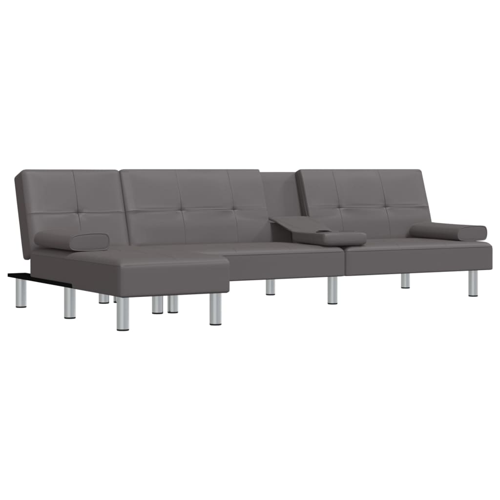 Sofá-cama Chaise Longue 255x140x70 cm couro artificial cinzento