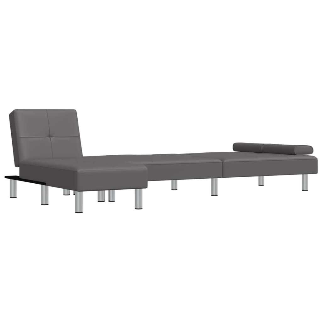 Sofá-cama Chaise Longue 255x140x70 cm couro artificial cinzento