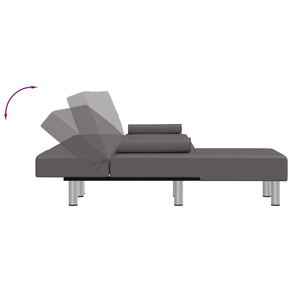 Sofá-cama Chaise Longue 255x140x70 cm couro artificial cinzento