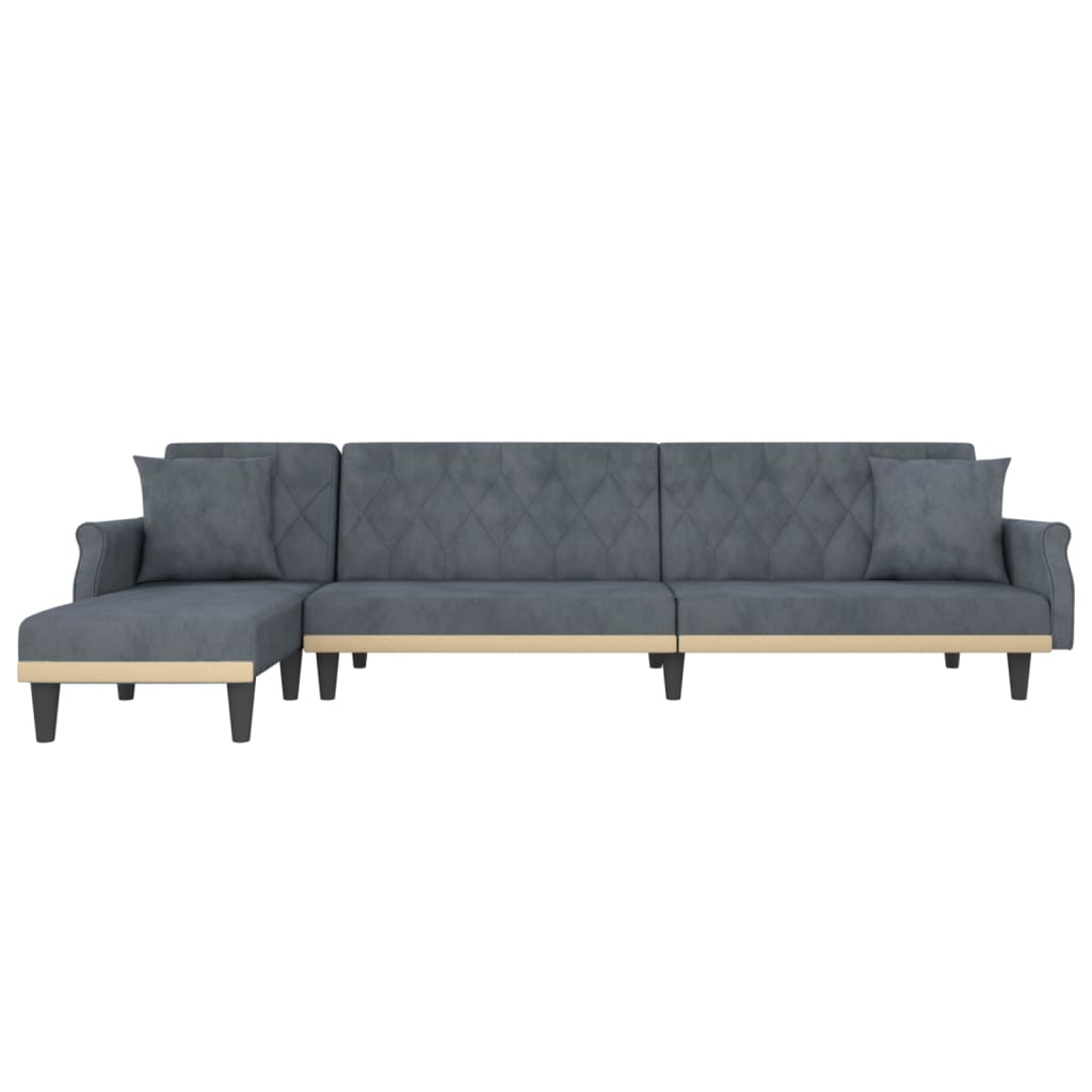 Sofá-cama Chaise Longue 271x140x70 cm veludo cinzento-escuro