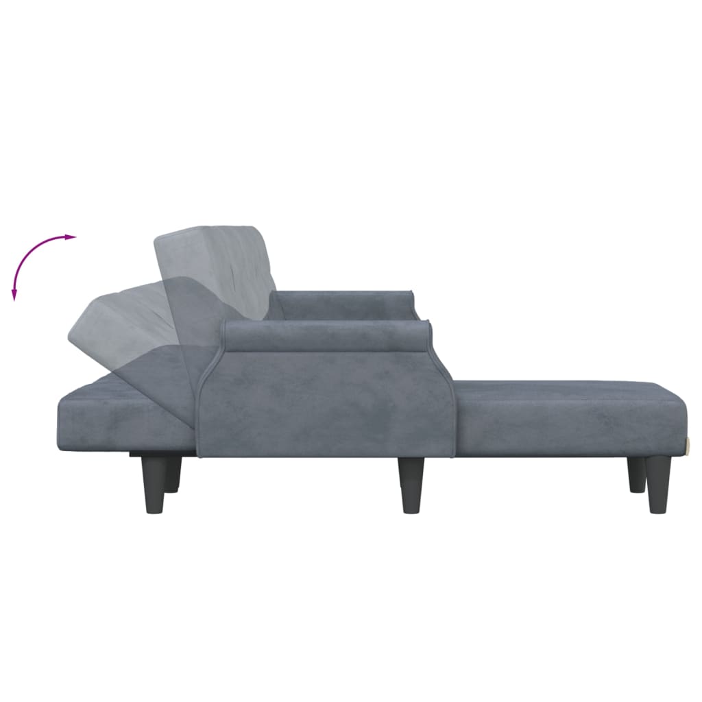 Sofá-cama Chaise Longue 271x140x70 cm veludo cinzento-escuro