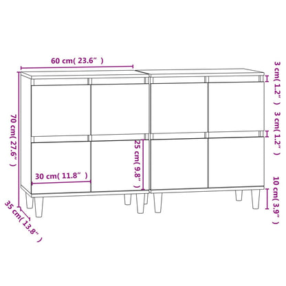 Aparadores 2 pcs 60x35x70 cm derivados madeira branco brilhante