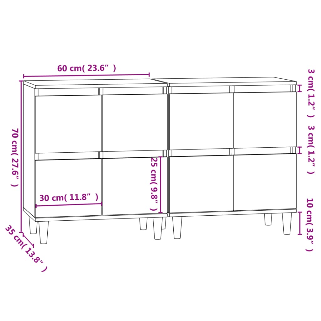 Aparadores 2 pcs 60x35x70 cm derivados de madeira cinza cimento