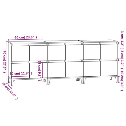 Aparadores 3 pcs 60x35x70 cm derivados de madeira cinza cimento