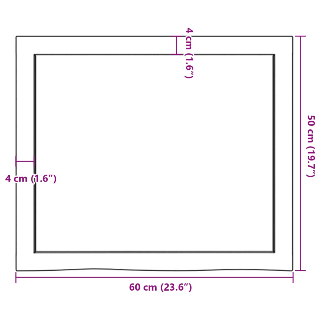 Bancada p/ casa de banho 60x50x4 madeira maciça não tratada