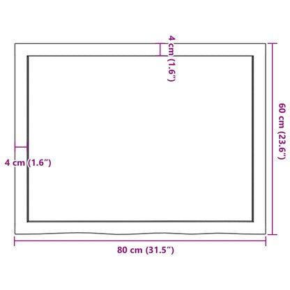 Bancada p/ casa de banho 80x60x4 madeira maciça não tratada