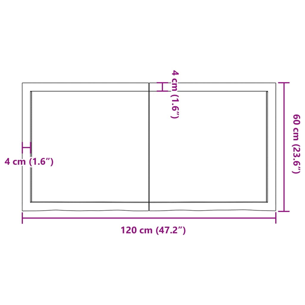 Bancada p/ casa de banho 120x60x6 madeira maciça não tratada