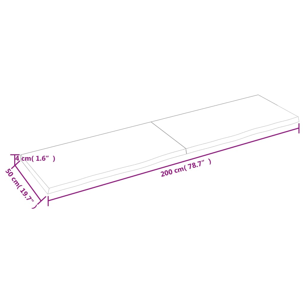 Bancada p/ WC 200x50x4 cm madeira maciça tratada castanho-claro