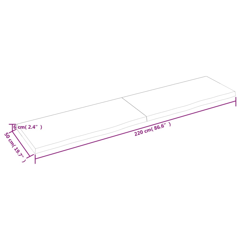 Bancada p/ WC 220x50x6 cm madeira maciça tratada castanho-claro