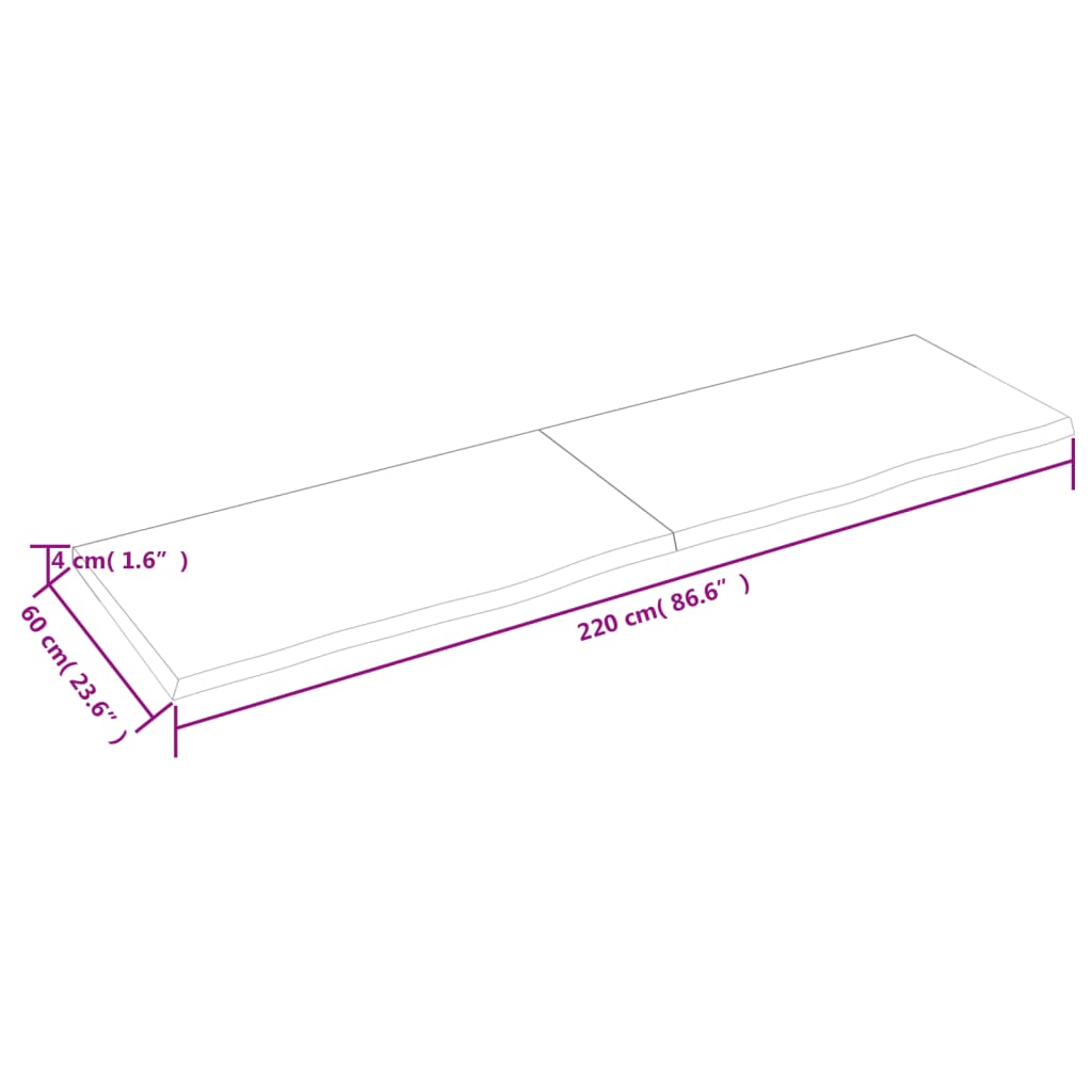 Bancada p/ WC 220x60x4 cm madeira maciça tratada castanho-claro