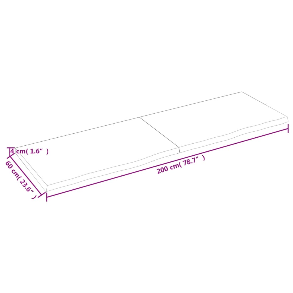 Bancada p/ WC 200x60x4 cm madeira tratada maciça cinza-escuro