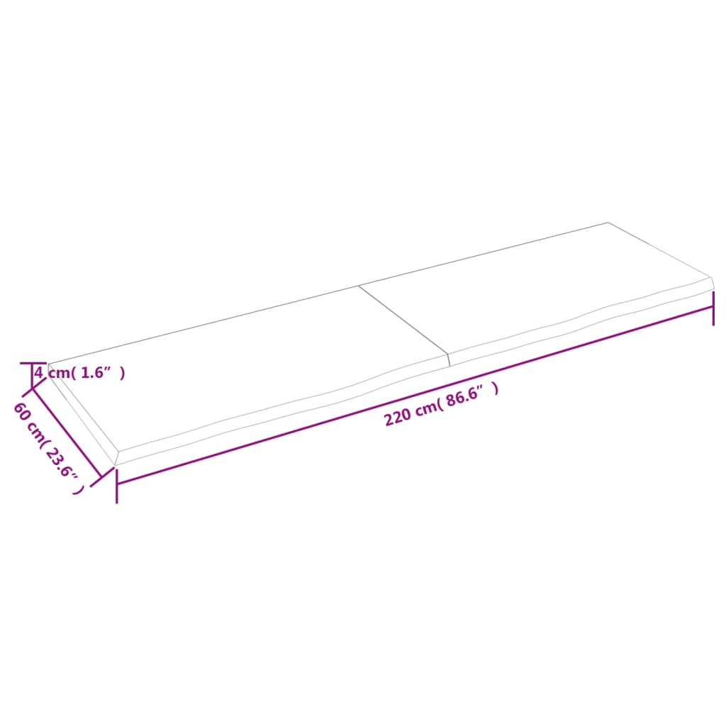 Bancada p/ WC 220x60x4 cm madeira tratada maciça cinza-escuro