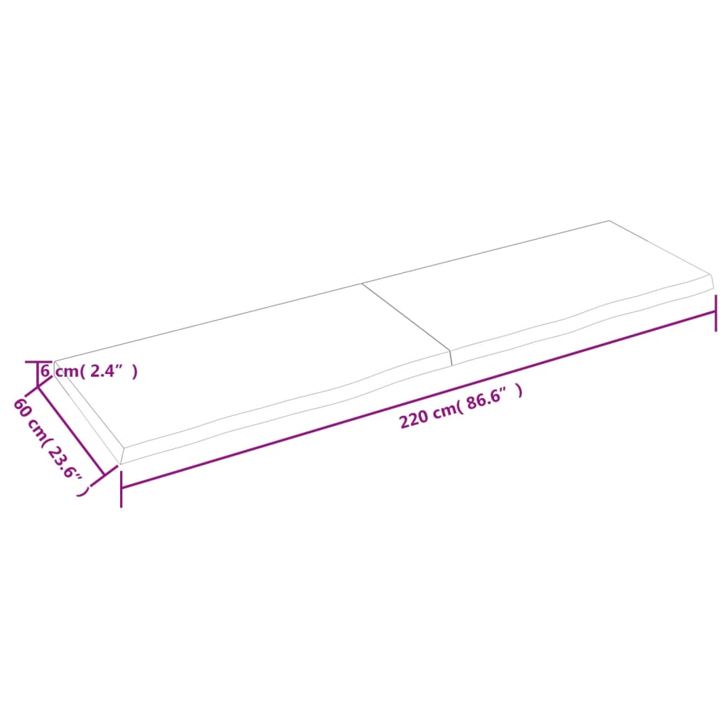 Bancada p/ WC 220x60x6 cm madeira tratada maciça cinza-escuro