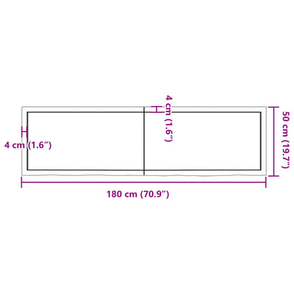 Tampo de mesa 180x50x(2-6) cm carvalho maciço não tratado