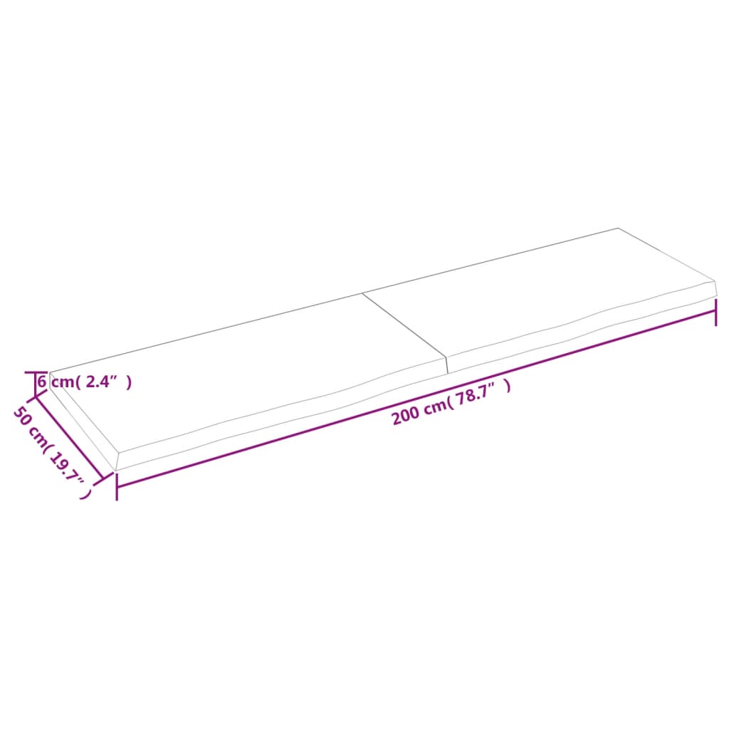 Tampo de mesa 200x50x6 cm carvalho tratado castanho-claro