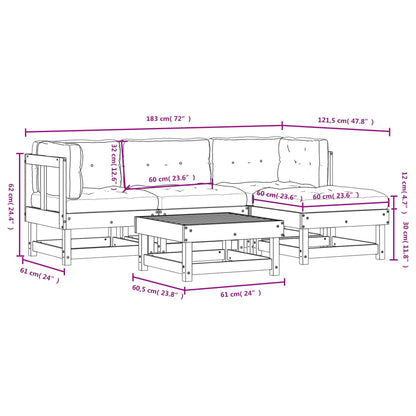 5 pcs conjunto lounge jardim com almofadões madeira maciça