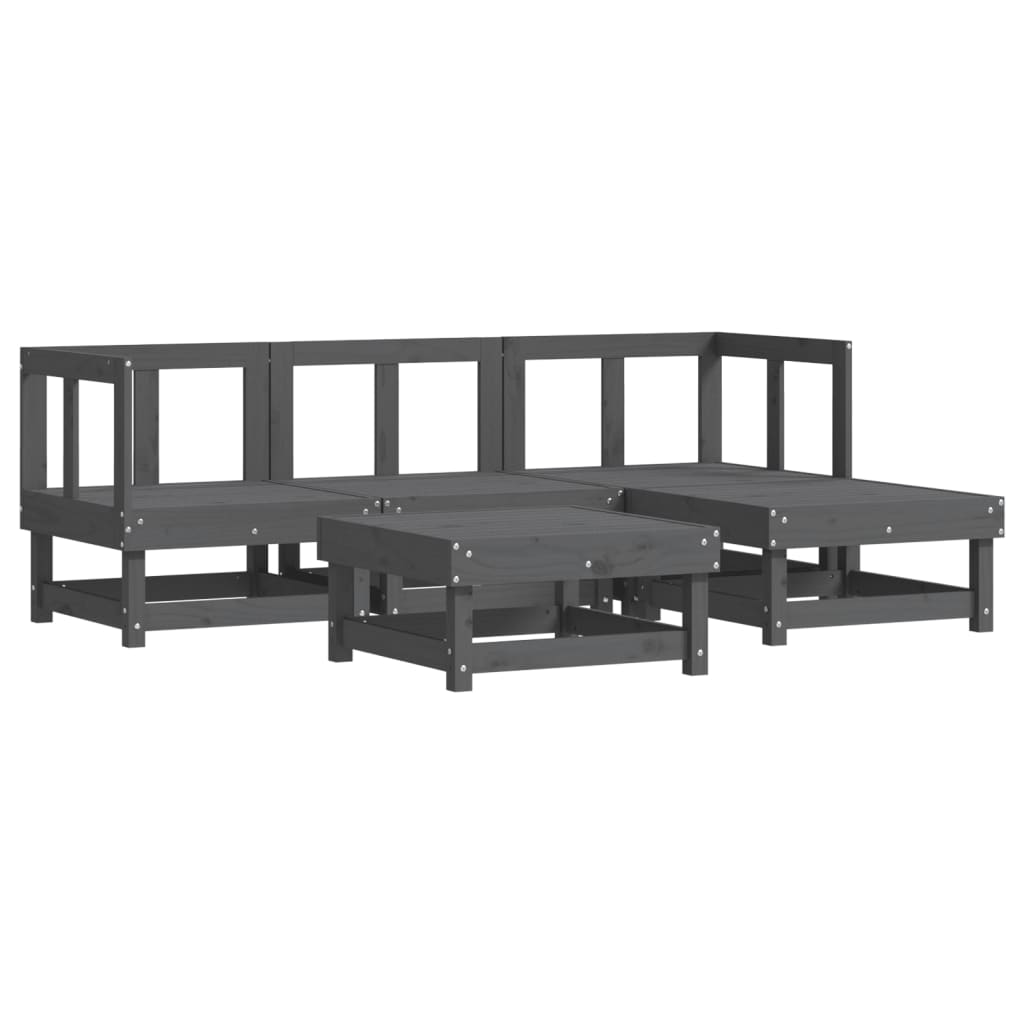 5pcs conjunto lounge jardim com almofadões madeira maciça cinza