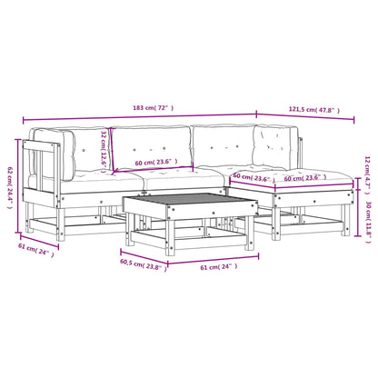 5pcs conjunto lounge jardim com almofadões madeira maciça cinza