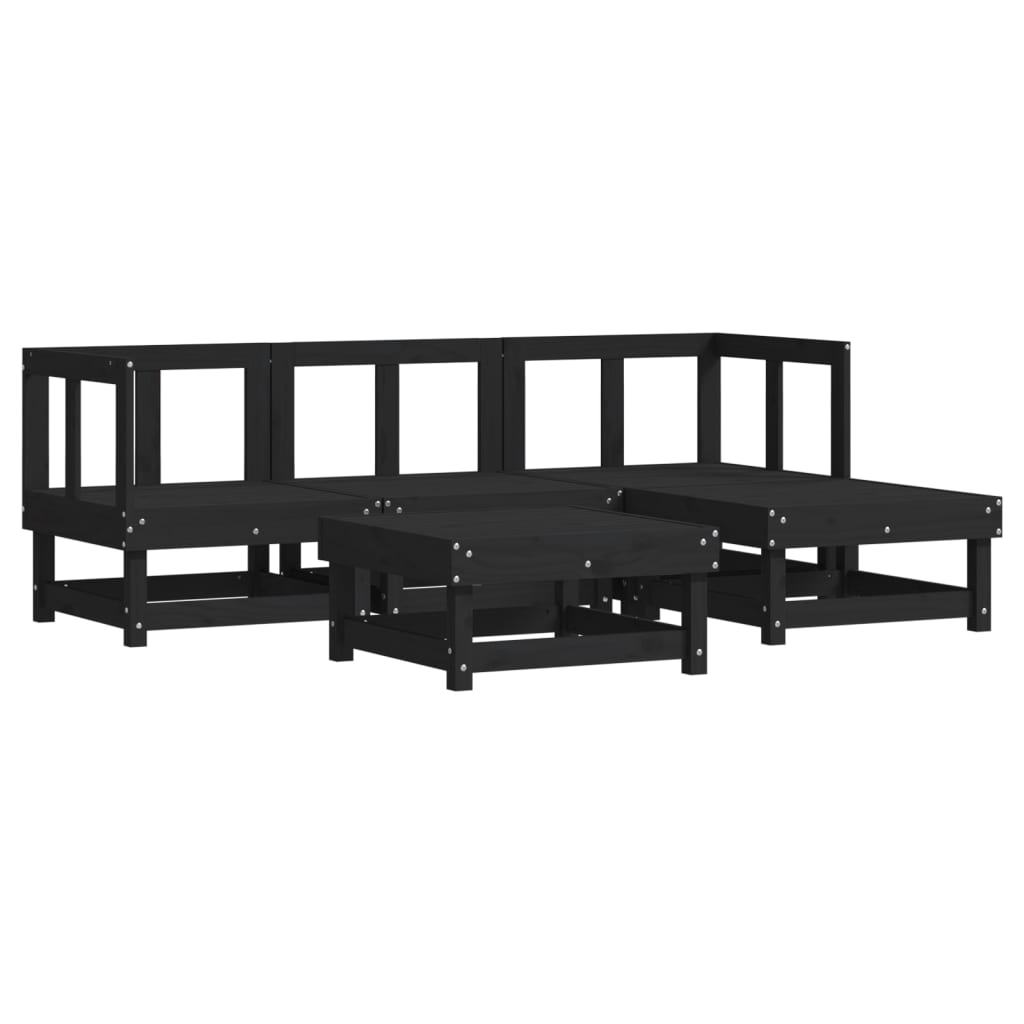 5pcs conjunto lounge jardim com almofadões madeira maciça preto