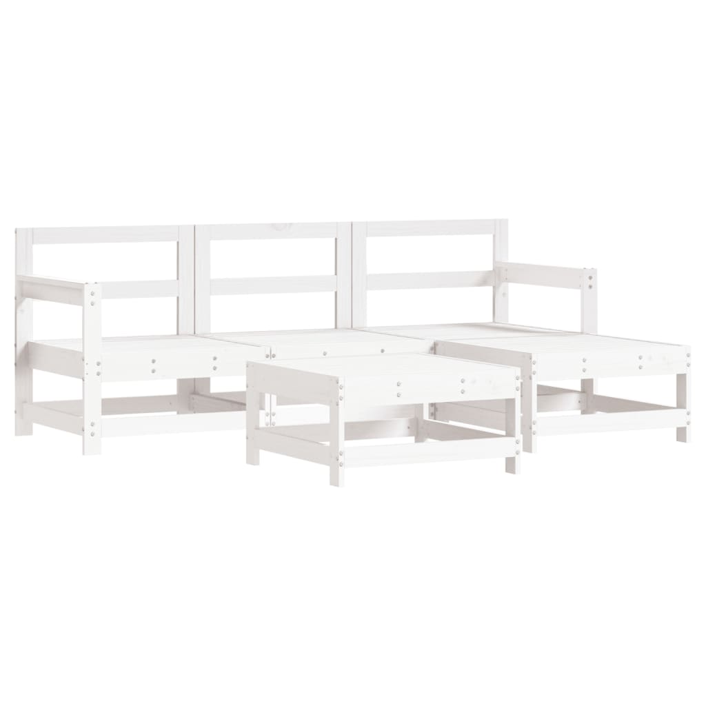 5pcs conjunto lounge jardim c/ almofadões madeira maciça branco