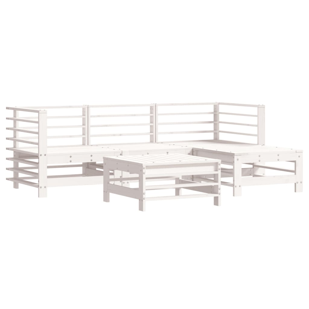 5pcs conjunto lounge jardim c/ almofadões madeira maciça branco