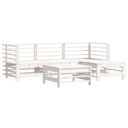 5pcs conjunto lounge jardim c/ almofadões madeira maciça branco