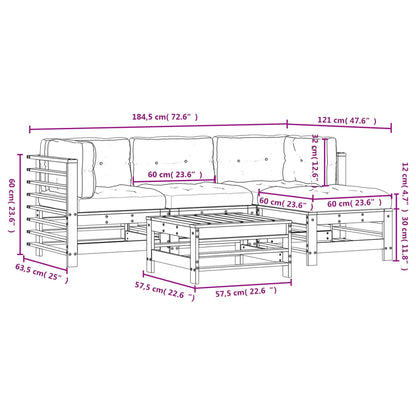 5 pcs conj. lounge jardim com almofadões madeira douglas maciça