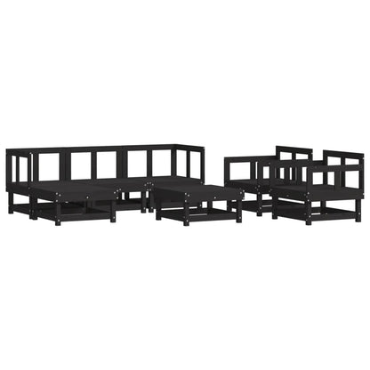 7 pcs conjunto lounge jardim c/ almofadões madeira maciça preto