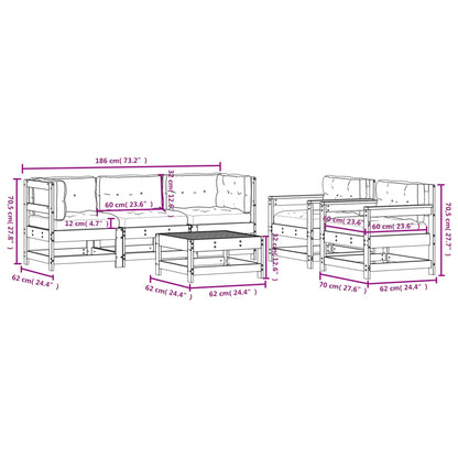 6 pcs conjunto lounge de jardim com almofadões douglas maciça