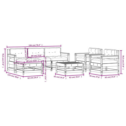 7pcs conjunto lounge jardim c/ almofadões madeira maciça branco