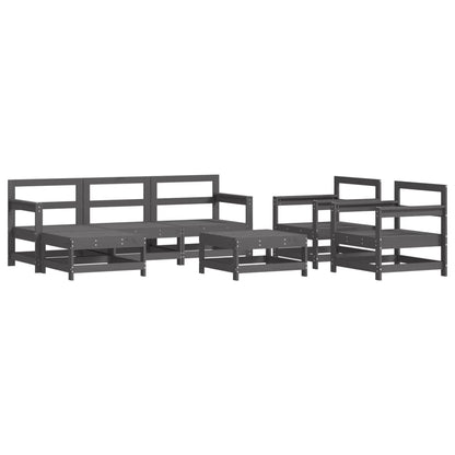 7 pcs conjunto lounge jardim c/ almofadões madeira maciça cinza